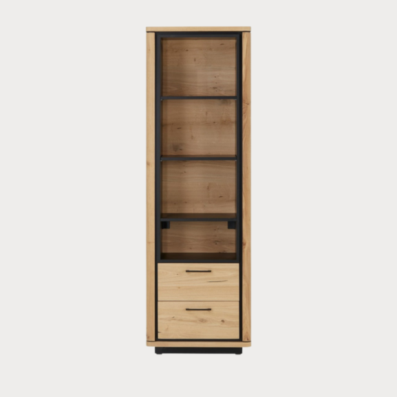Biblioteca 2 Sertare Tulsa, Smoked Oak, Furnir Din Lemn Masiv, 62 x 36 x 194 Cm